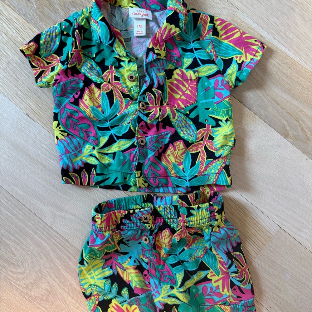 Cat & Jack Tropical Leaf Kids Set - Pink, Yellow, Green